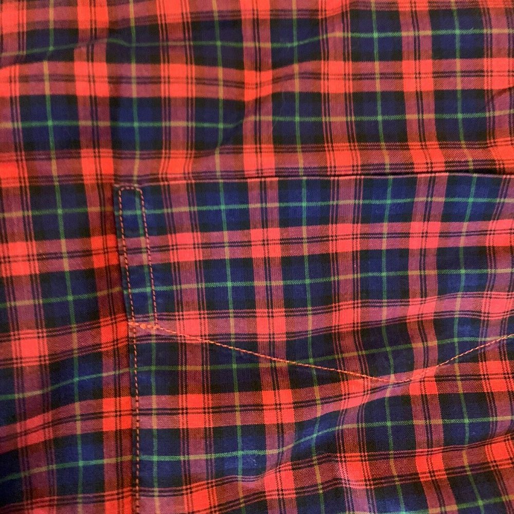MERCER & SONS USA Pinpoint Tartan Red and Navy Oxford Check Shirt, 15.5 x 35 - Picture 7 of 10